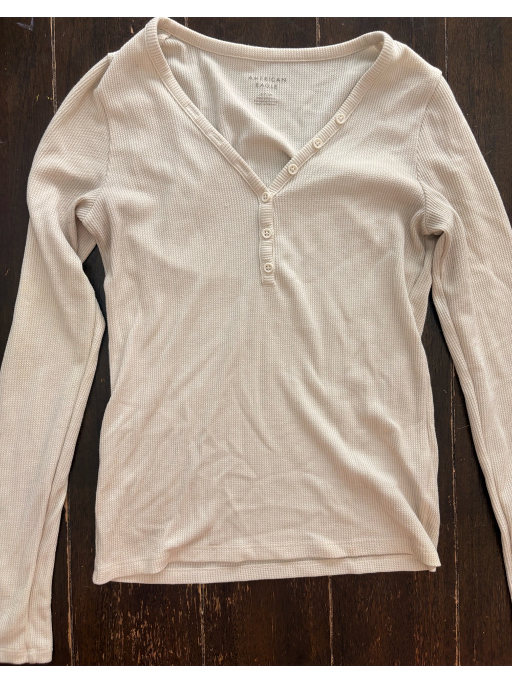 American Eagle Cream Waffle Knit Henley Top